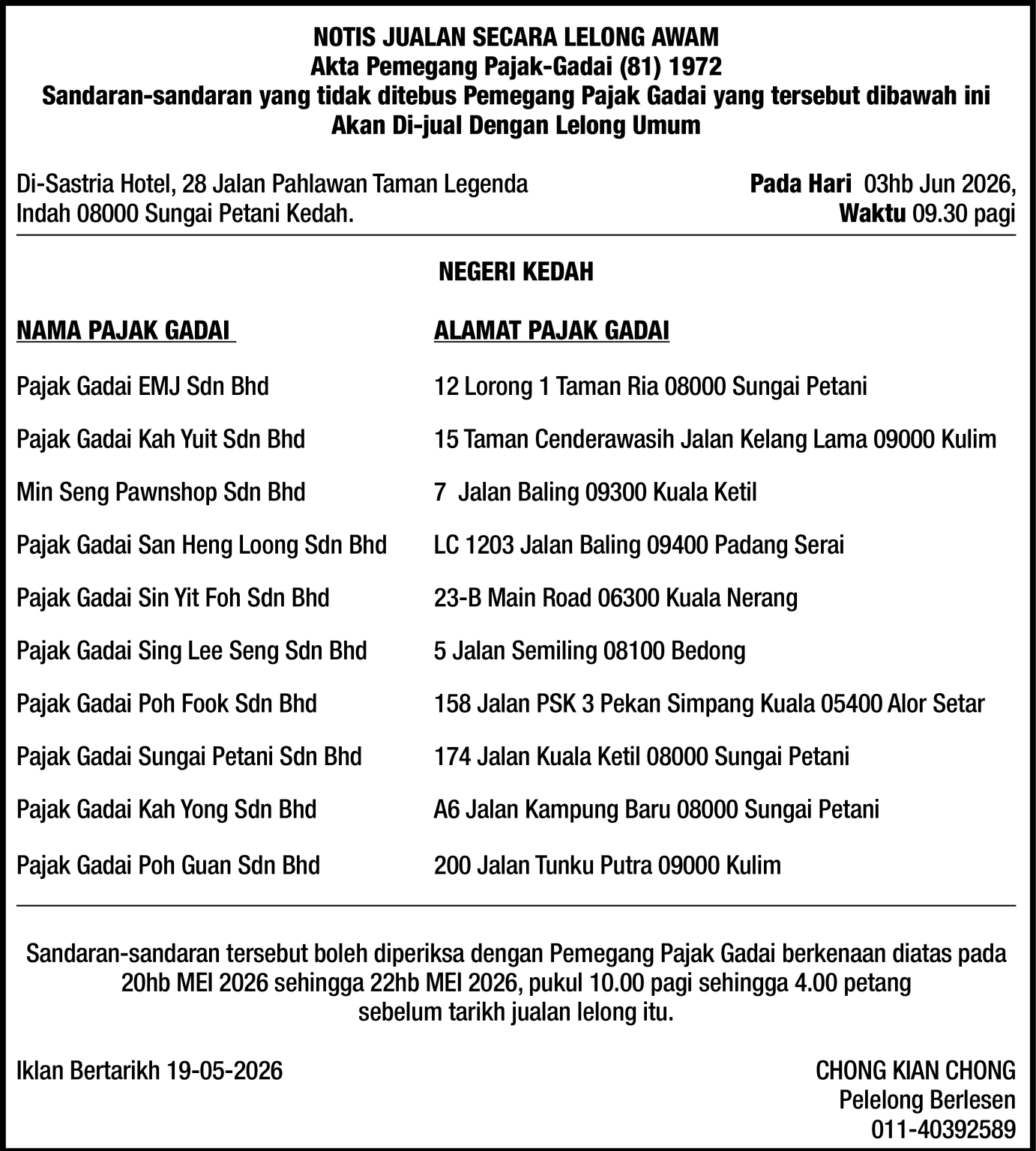 CKC AUCTIONEER SDN BHD Cover